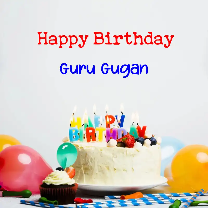 Happy Birthday Guru Gugan Cake Balloons Card